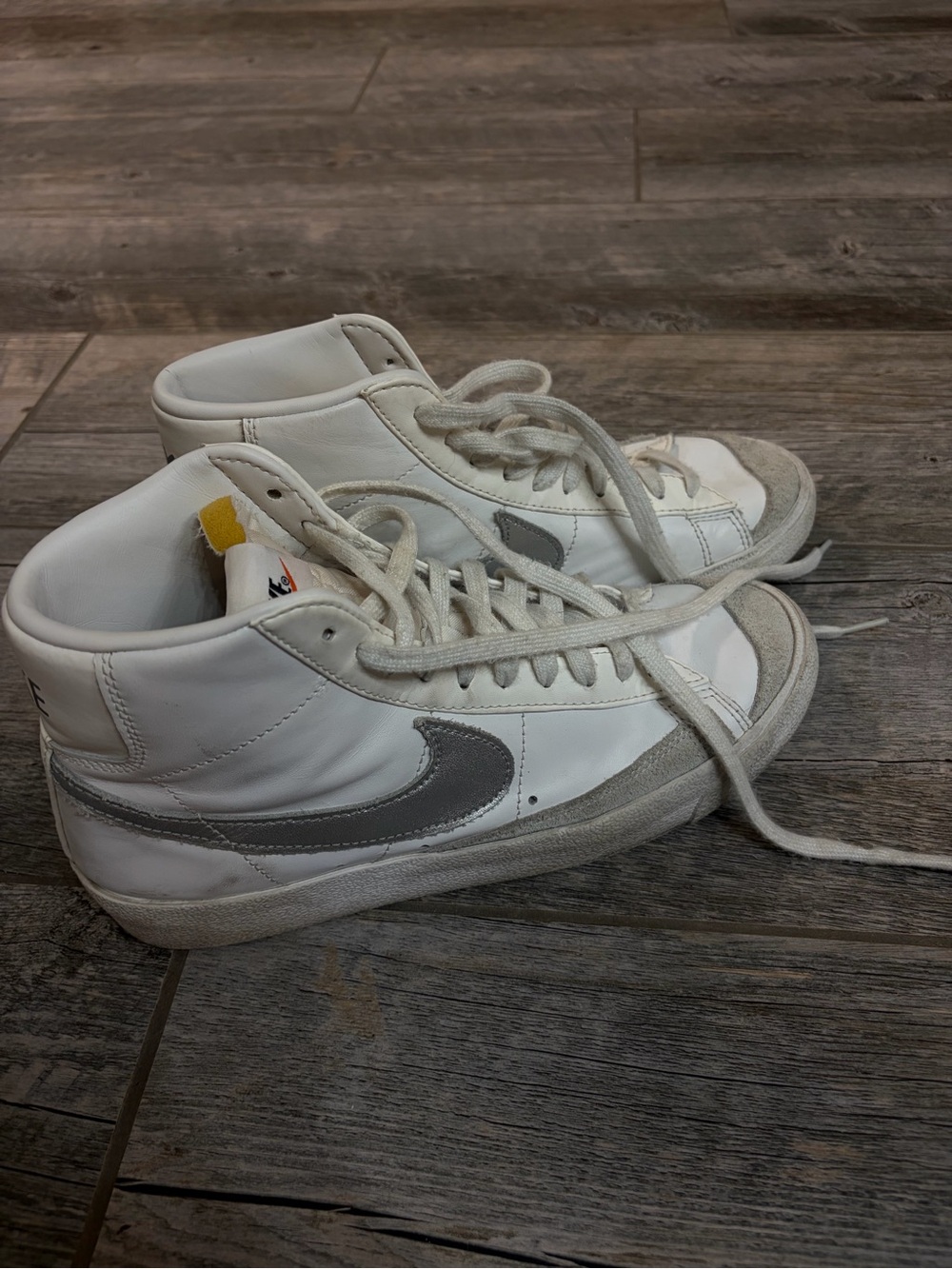 Nike Blazers White and Silver High-Top Sneakers with Silver Swoosh